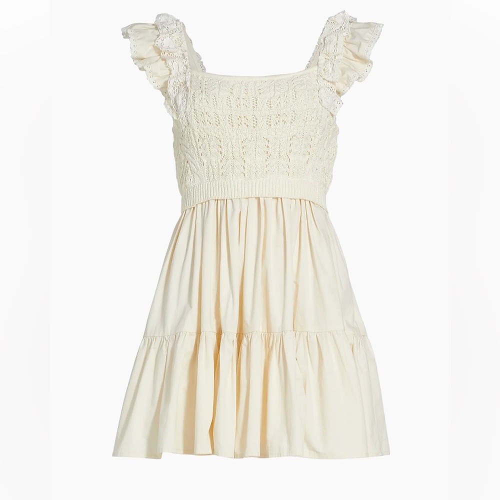 En Saison Collette Womens L Cotton Ruffle Knit Mini Dress White Graduation Dress